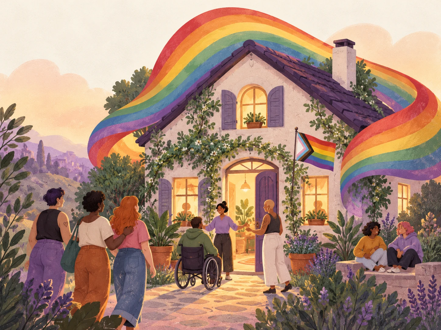 Casa accogliente protetta da un arcobaleno