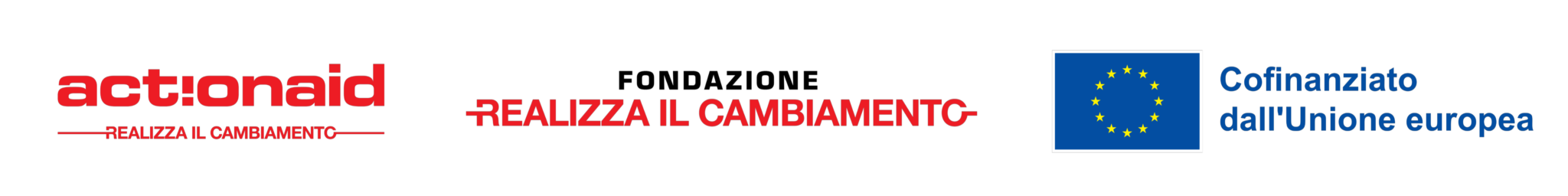 Loghi finanziatori: ActionAid International Italia ETS, Fondazione Realizza il Cambiamento e Unione Europea